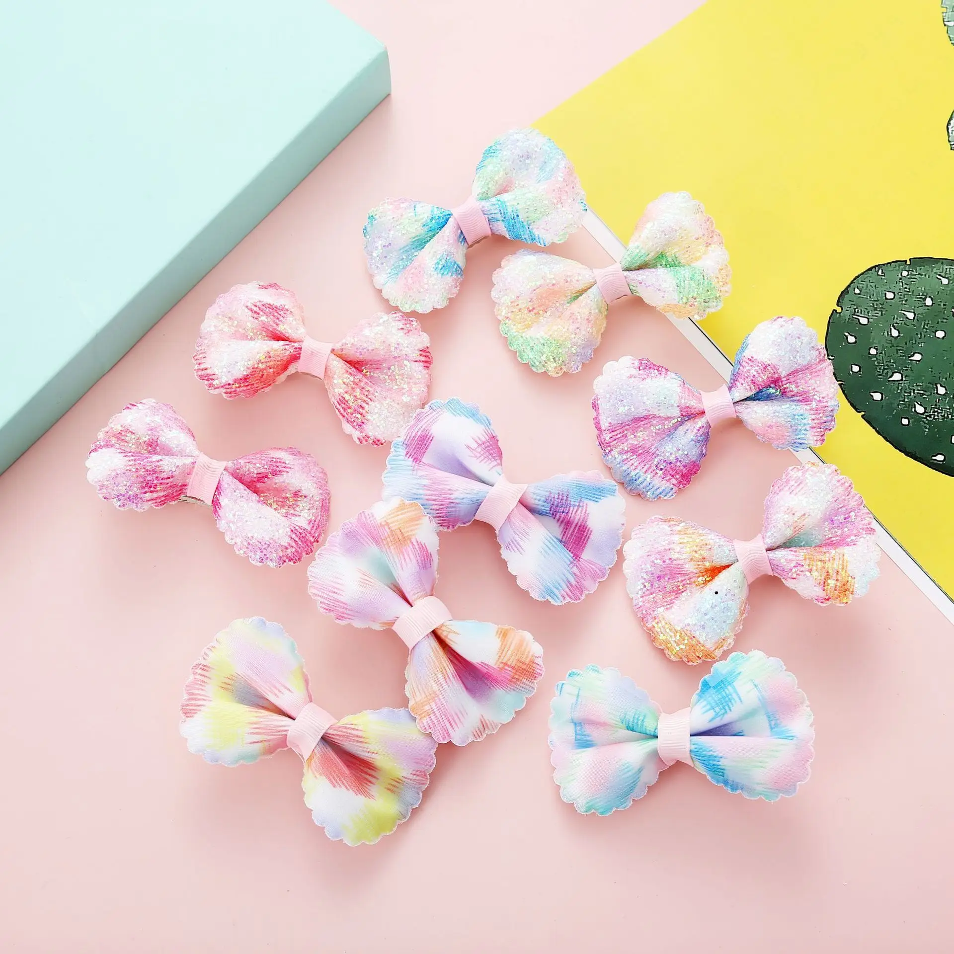 New 3.6 Inch Tie Dyed Hair Bow Hair Clips Baby Girls Sequin Hair Bow Hairpins Bulk Kid Barrette Children Party Head wear