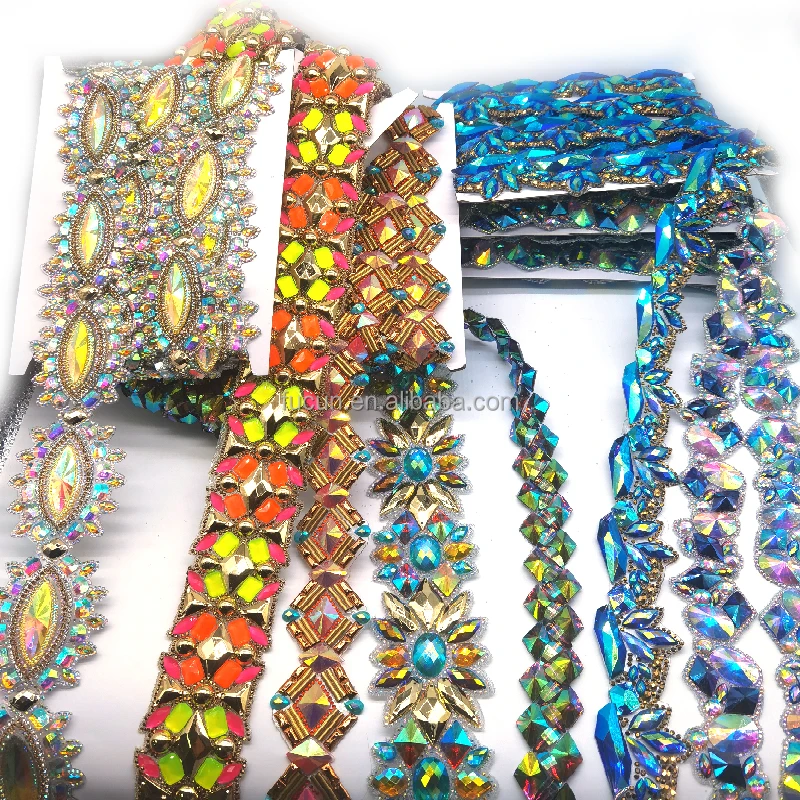 OEM Customized Garment Accessories Carnival Chain Trims Sewing Crystal Rhinestone Trimmings