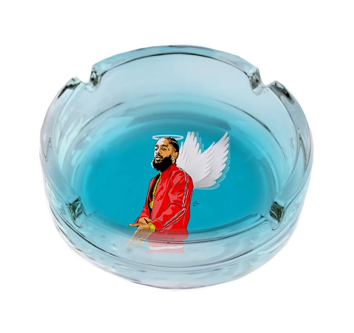 Custom logo Ashtray Portable Cigarette Ash Tray Holder 85MM Glass Ashtray Round