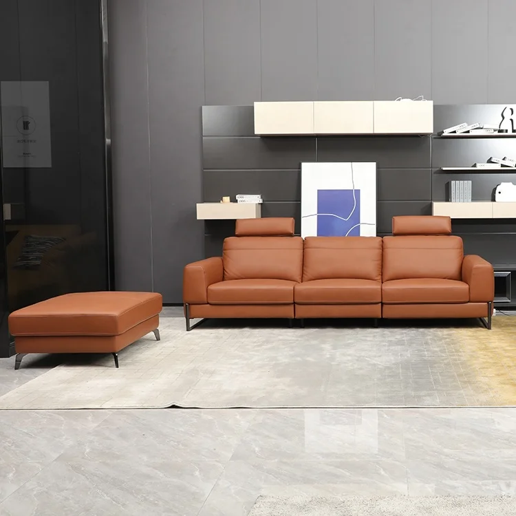 ODM Manufacturer Electric Adjustable Footrest 3 Section Seats Cattle Hide Living Room Set Luxury Sofa