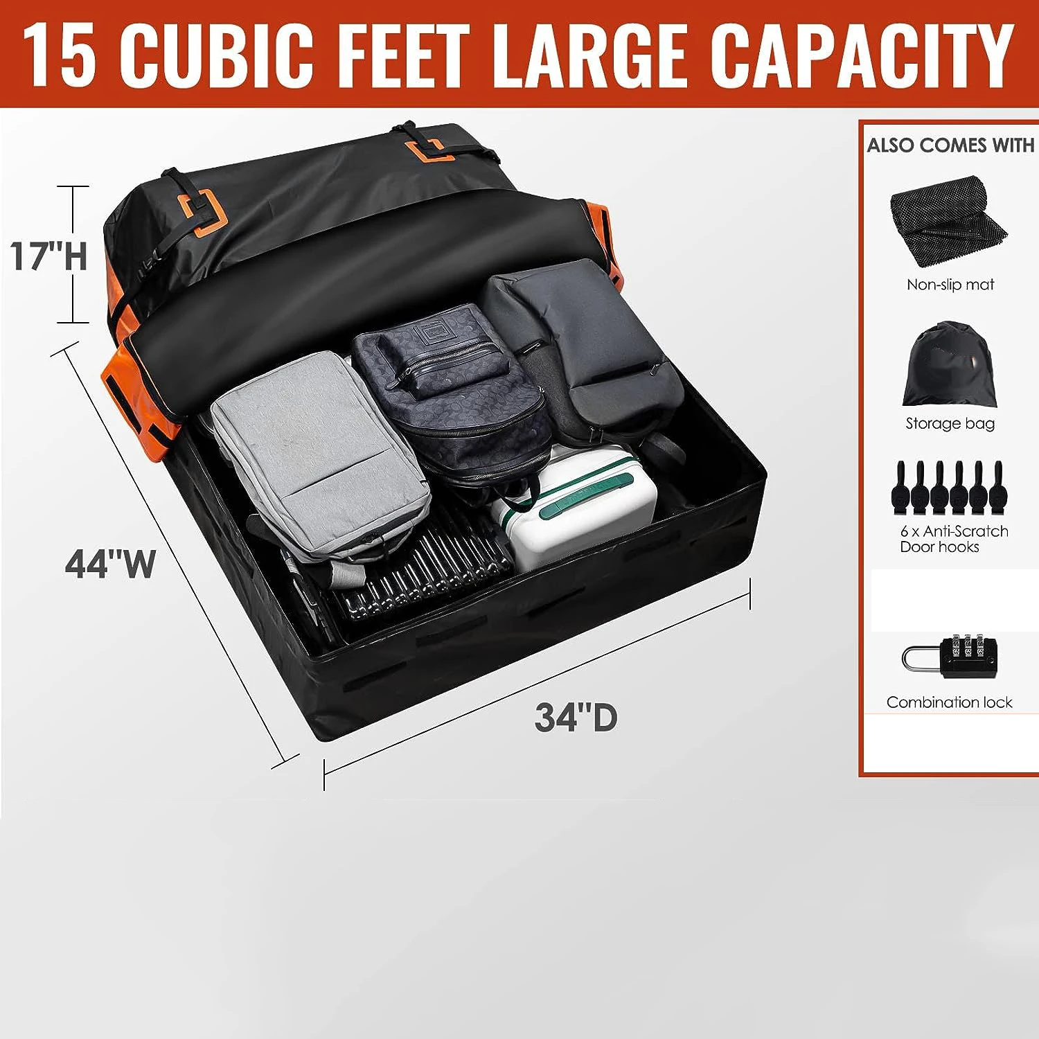 21 Waterproof Roof Bag Top Luggage Storage Carriers Bag for Any Car with/Without Rack Cross Bar