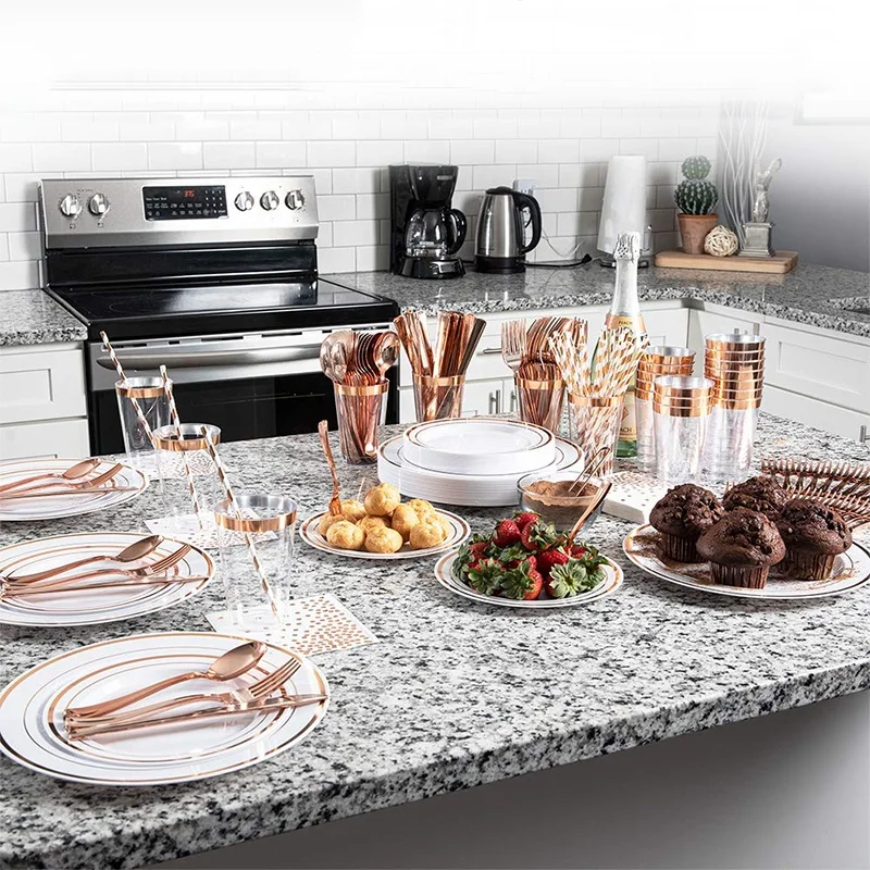 Premium Heavy Duty Disposable Plastic Wedding Gold Charger Plates Dishes & Plates