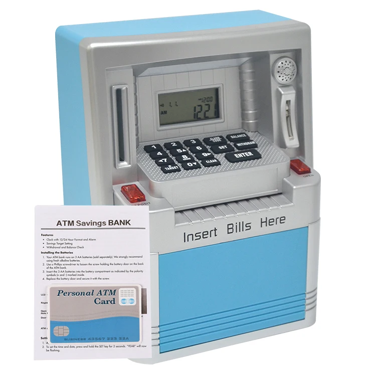 ATM Savings Bank for Real Money Electronic Piggy Bank for Kids Adults with Card, Coin Reader and Balance Calculator Money Saving
