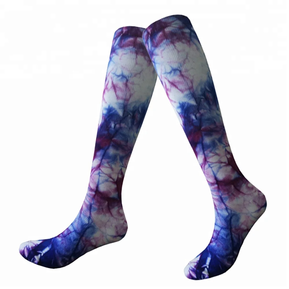 Wholesale novelty polyester printing knee high wide calf custom tie dye sublimation compression socks