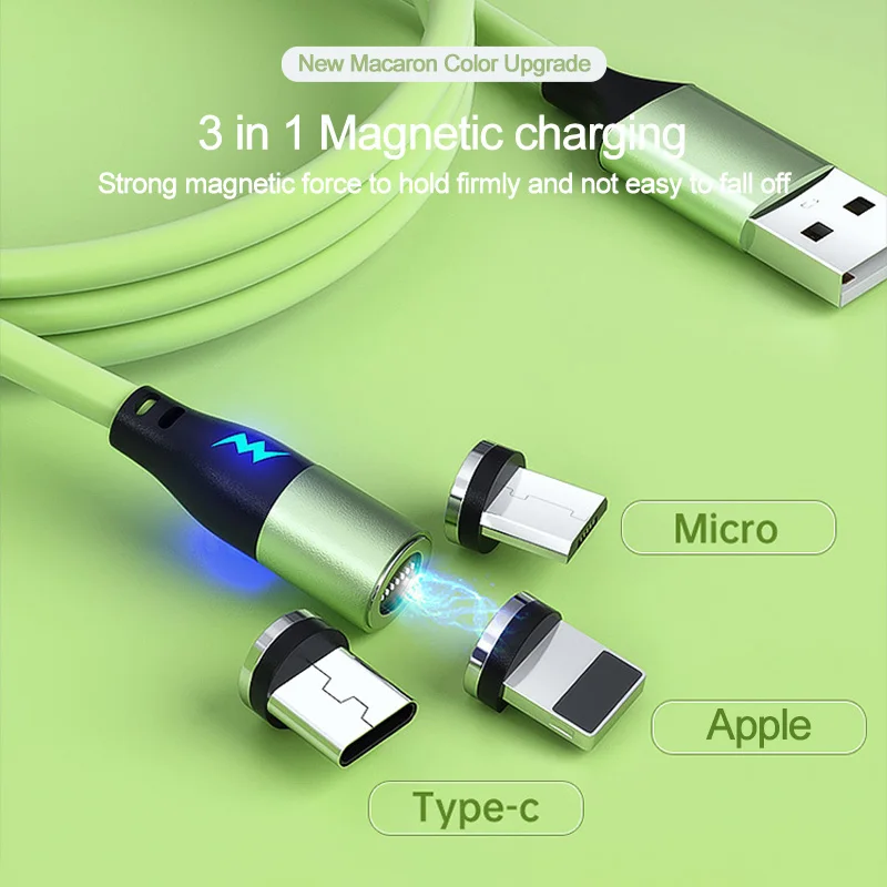 540 degree Magnetic 3in1 fast charging cable rotate magnetism data line magnet 5A fast charging data cable
