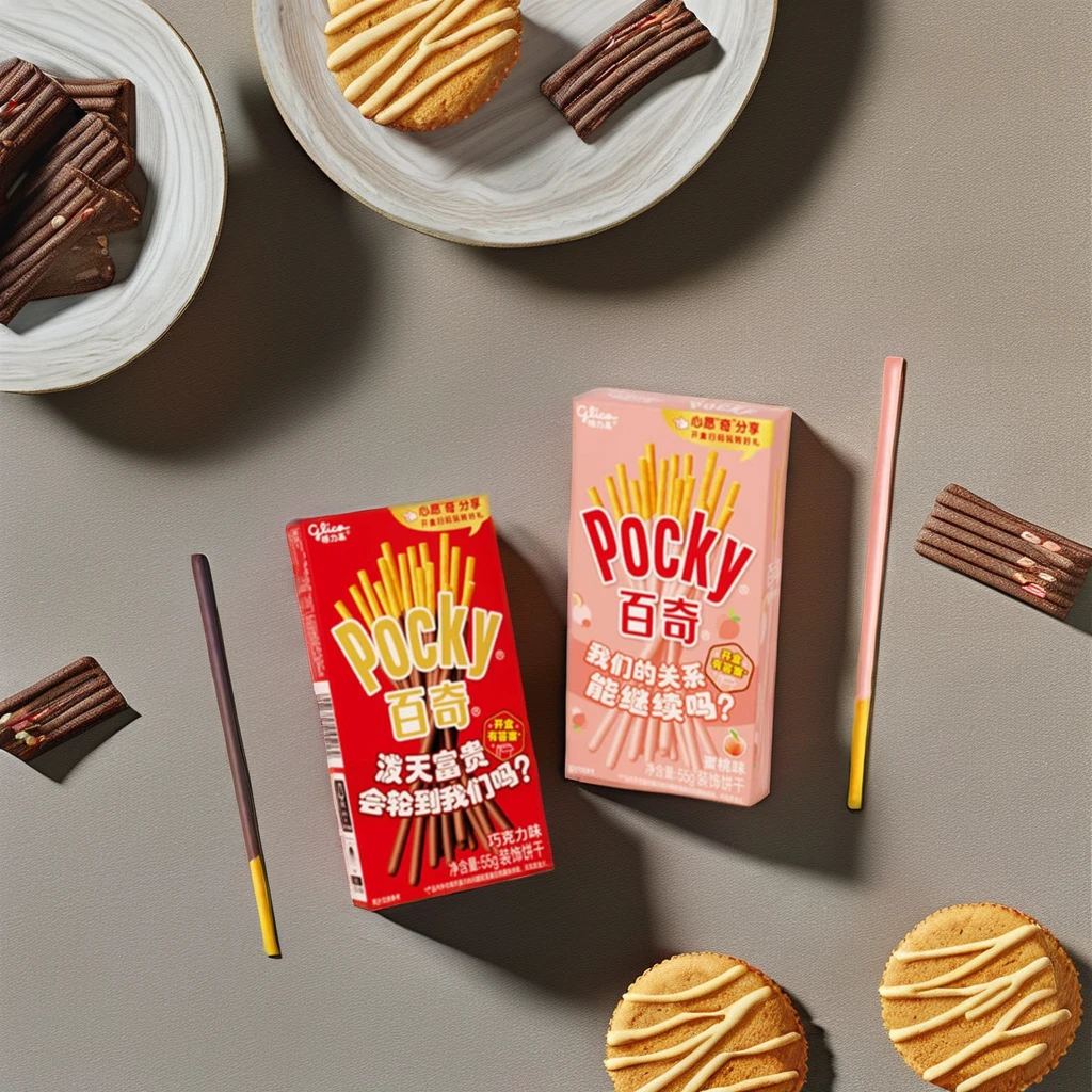 Wholesale Pocky Sticks 55g Biscuits Crispy Chocolate-Coated Cookies Cream Cheese Flavor Fruit Pattern Bar Design Box Packaging