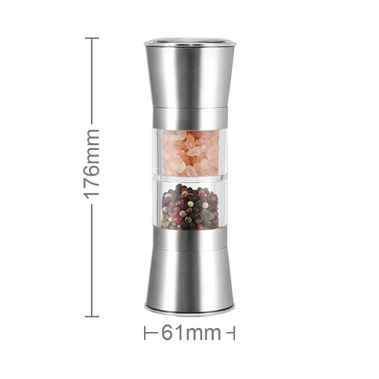 Kitchen Gadgets  2-in-1 Stainless Steel Pepper Mill Salt Grinder Salt and Pepper Spice Mill Manual Pepper Grinder