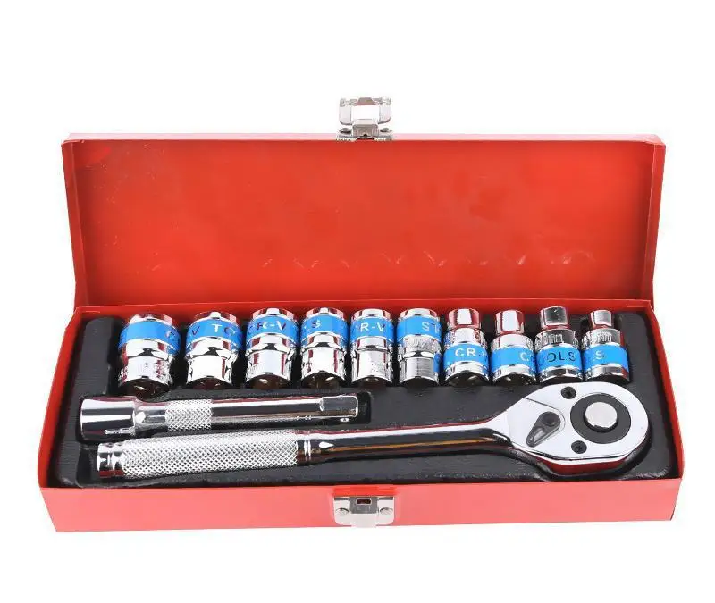 Top Sale Socket 12pcs Tools Full Automotive Set Box Auto Repairing  Hand Tool Kit With Ratchet Handle