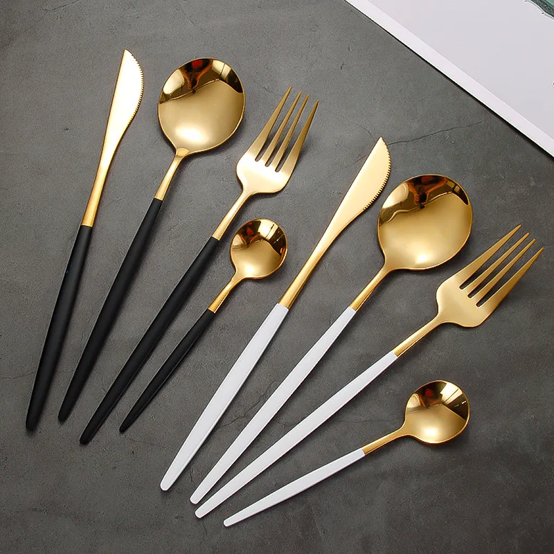 Wholesale Spoon And Fork Set Luxury Golden Cutlery Set Stainless Steel Gold Silverware Flatware Gold Spoon