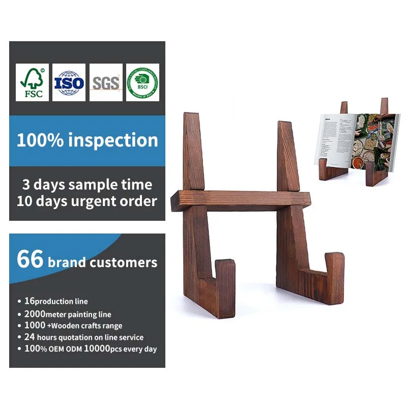 custom brown Retro style wooden cookbook bookcase wood multifunctional desktop book rack