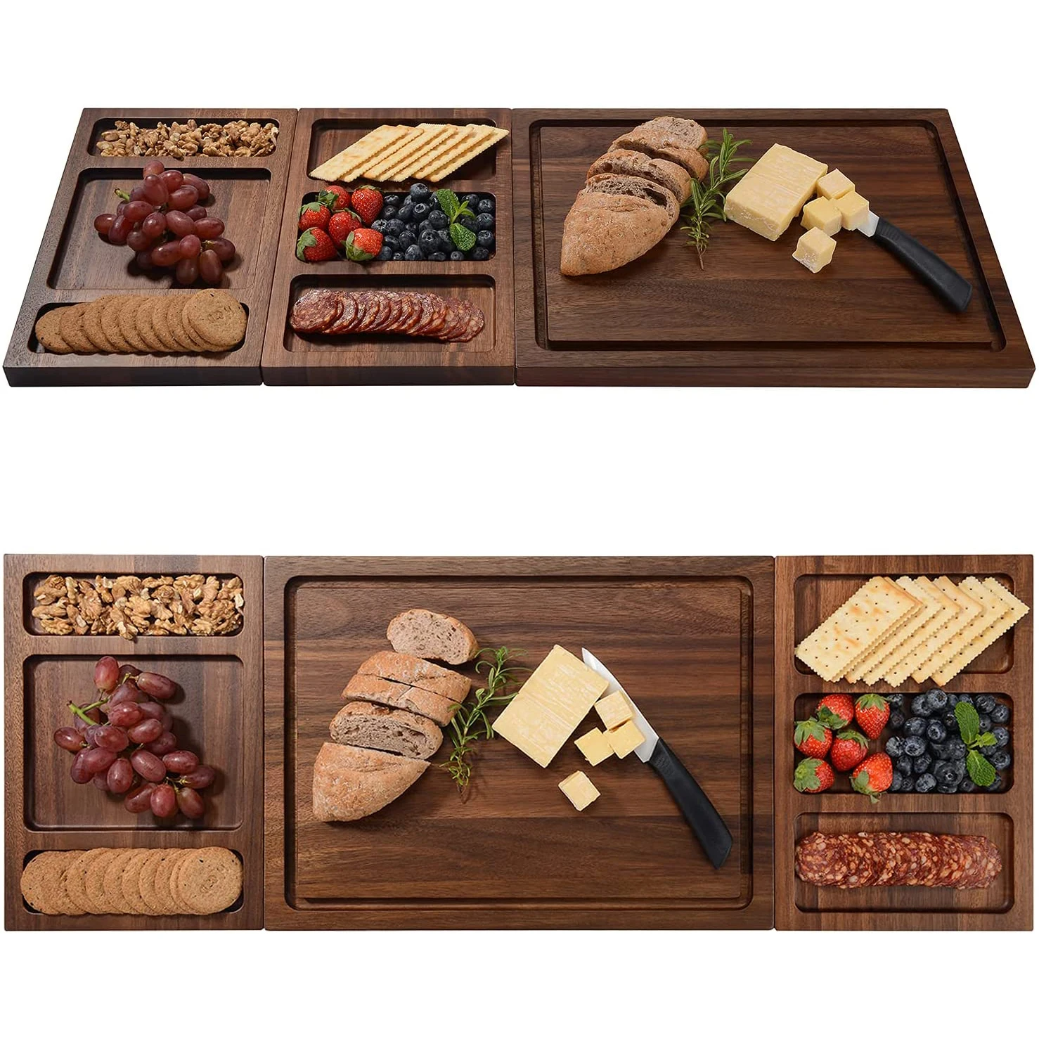 Luxury Style 3 pcs Spliced Wooden Serving Boards Acacia Wood Cutting Boards Wholesale For Food Service Afternoon Tea