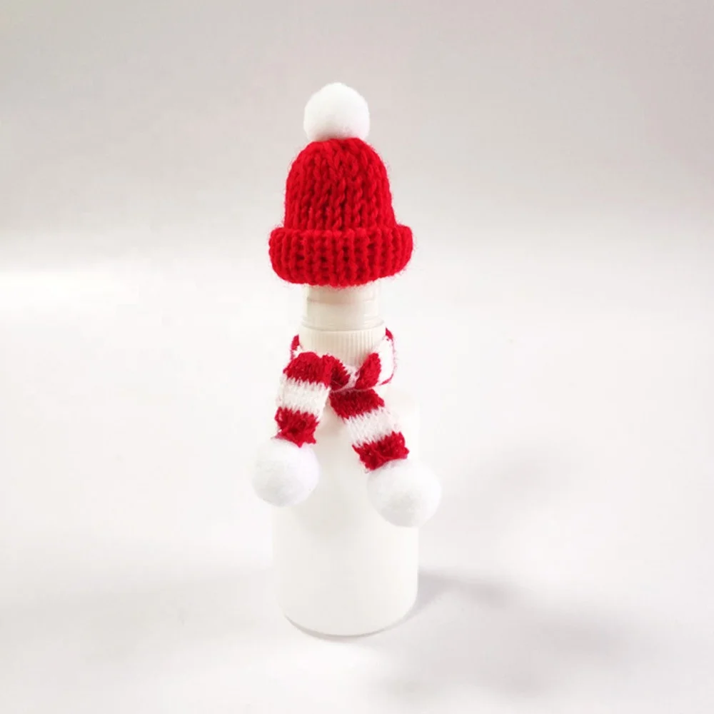 Mini Hat for Crafts Christmas Knit Hat and Scarf Red Green Knitted Wool Ornament Cute Doll Clothes Accessory Toy Decor