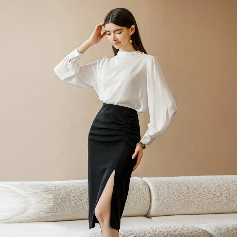 Office Tops for Women Ladies Top Blouse Satin Polyester Chiffon Silk Fabric Material Production Wholesale Blouses