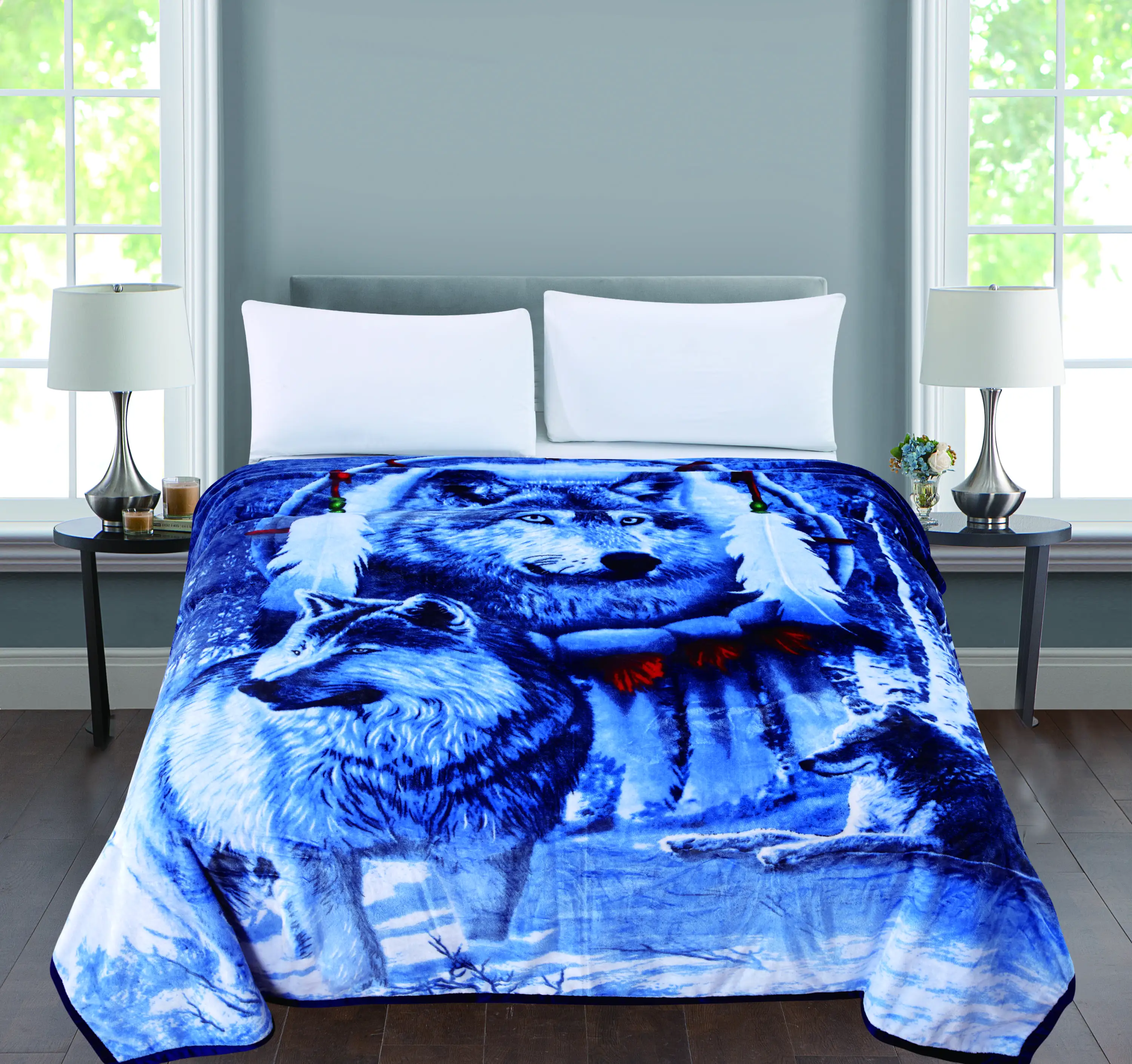 Anyu Animal Printed MOQ 1 Cheap Price 210*230cm Single Layer 400 GSM 100% Polyester Flannel Blanket in Stock Wolf Printed