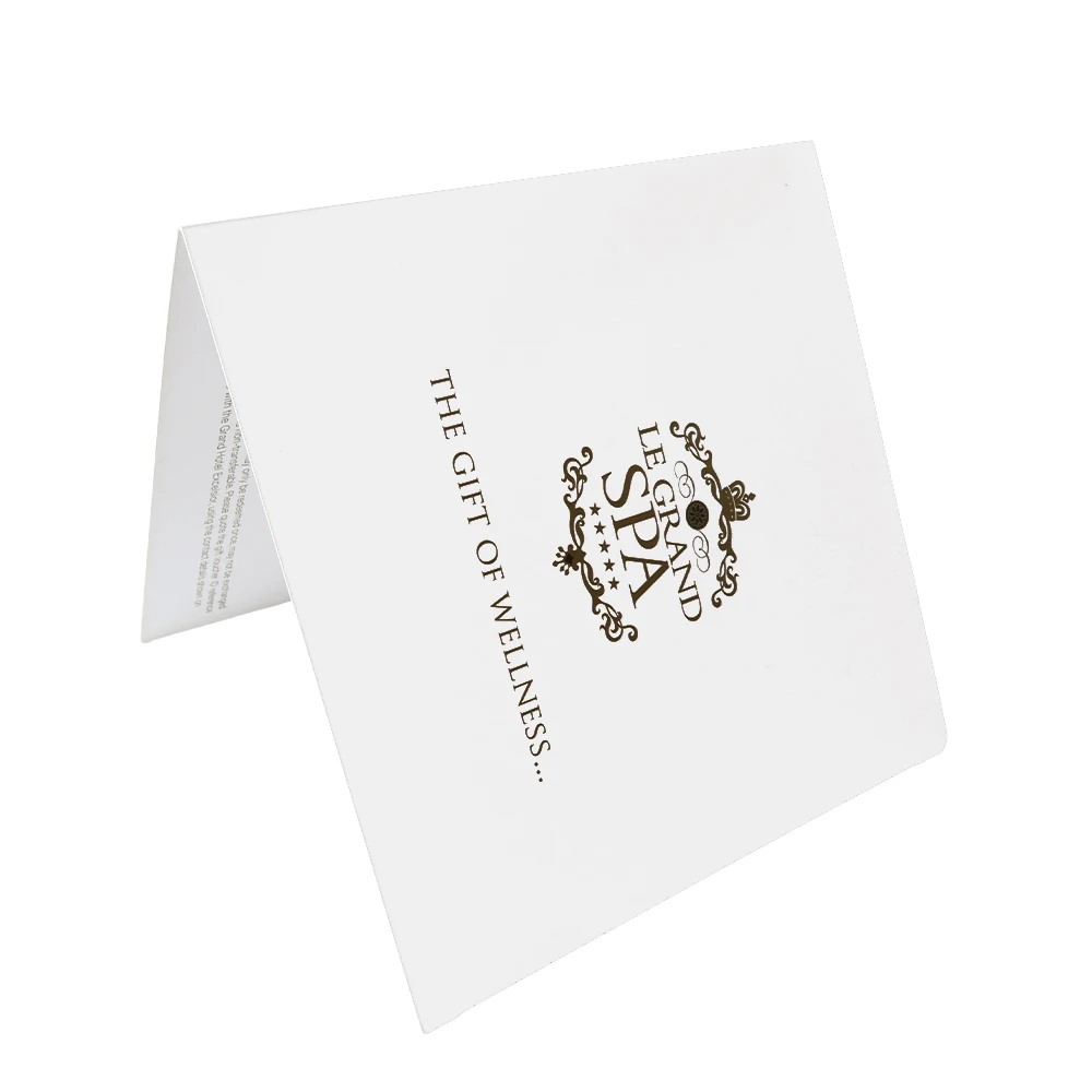 Eco friendly white hotel spa card offset printing OEM 10000 MOQ folding hotel advertising pamplet
