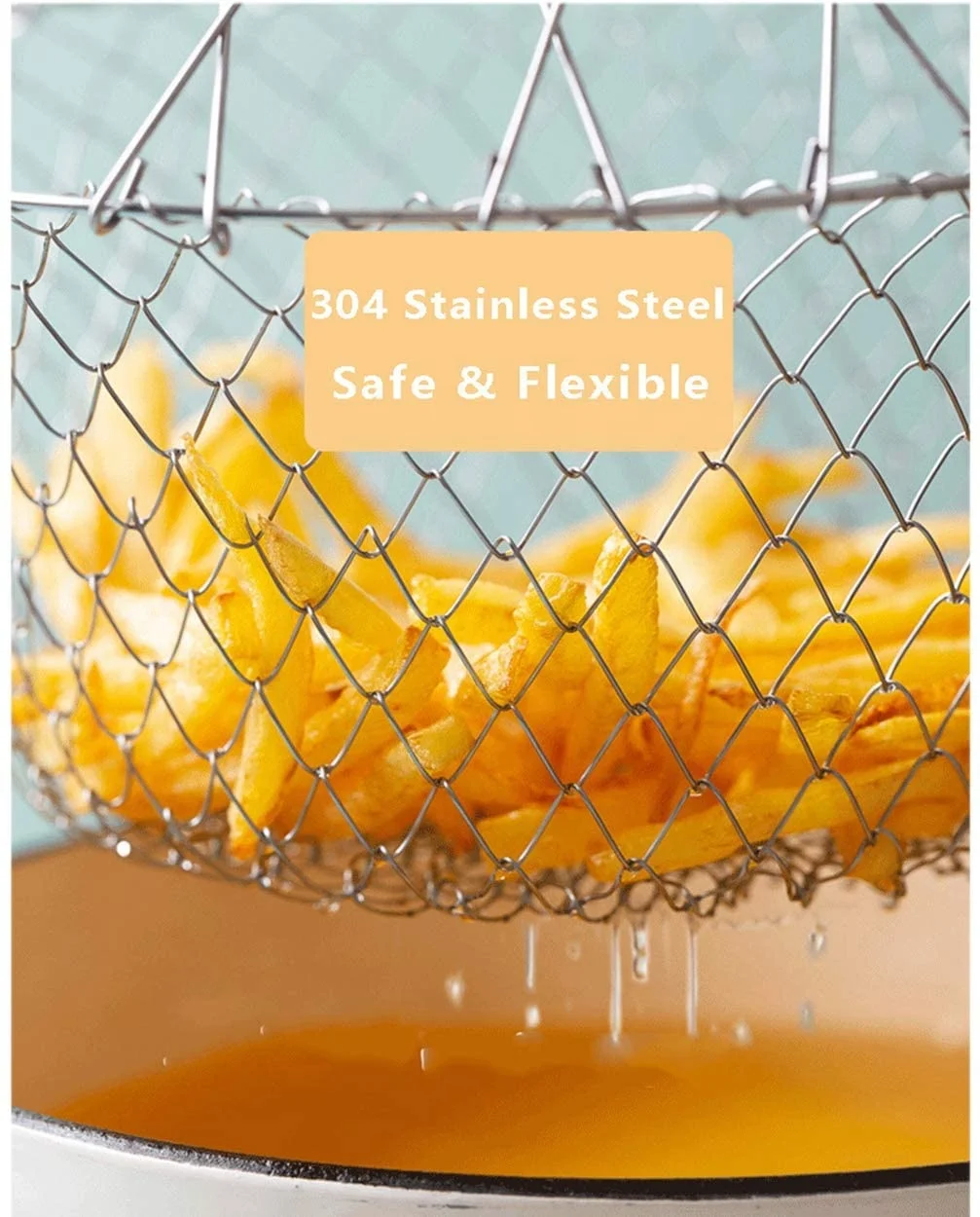 New telescopic kitchen multi-function poaching boiling deep fry basket stainless steel foldable strainer basket colander