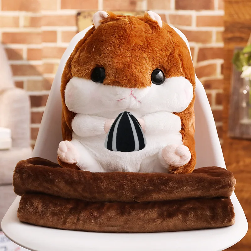 super cute hamster plush toy blanket set fat hamster cushion folded air conditioning nap pillow warm pet stuffed gift