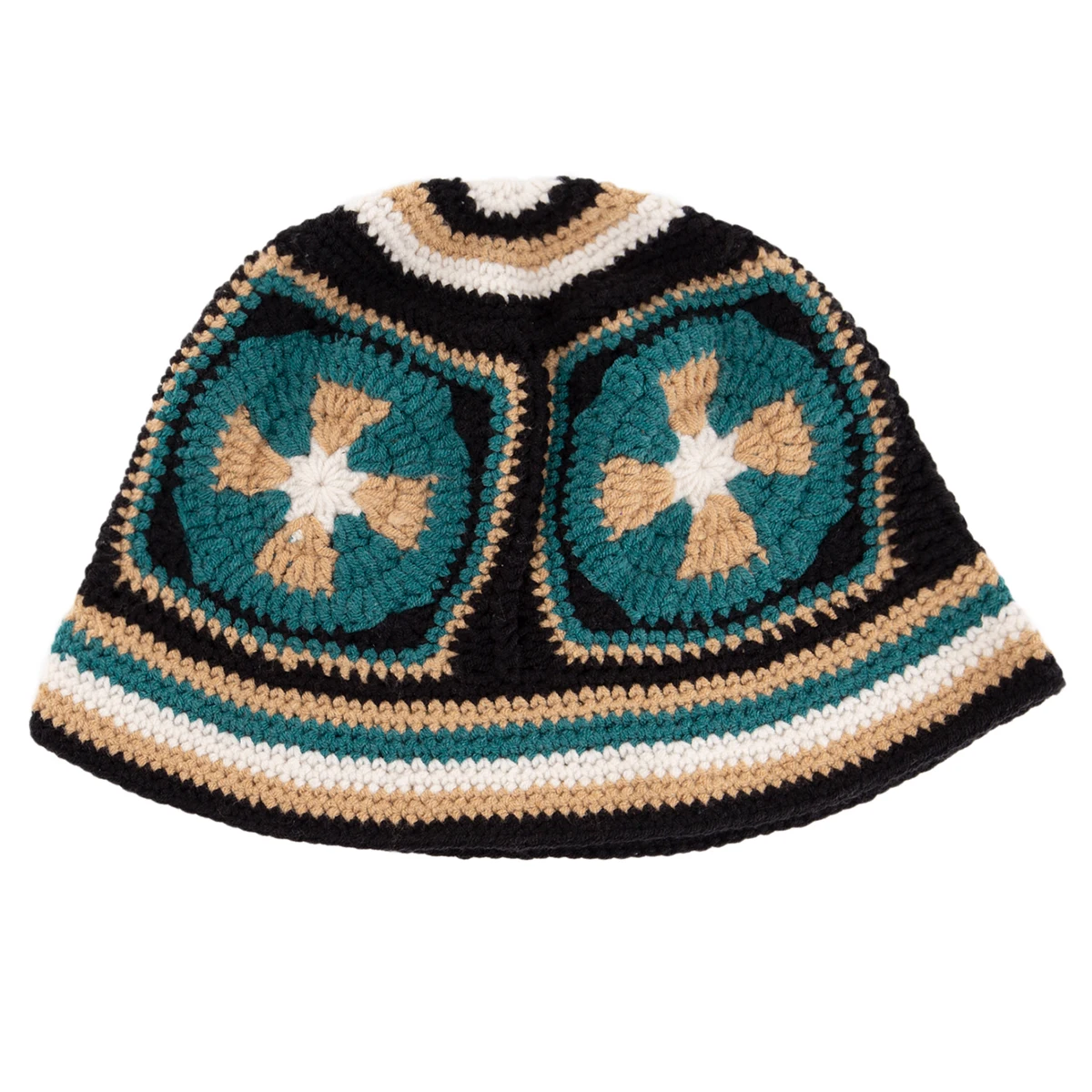 Designer Custom Knitted Flower Decor Bucket Crochet Sun Hats for Women