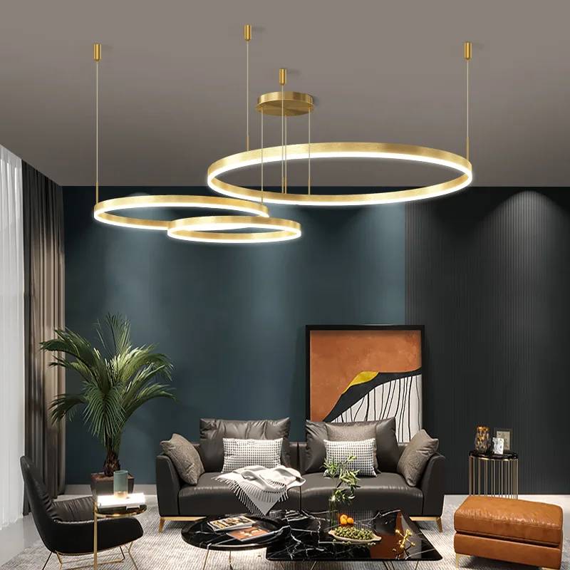 Simple Hanging Ceiling Pendant Light Circle Ring Gold Luxury Modern Led Chandelier For Living Room