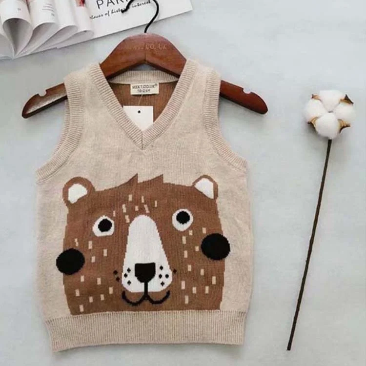 New arrival kids fall round neck cute cartoon bear sweater vest