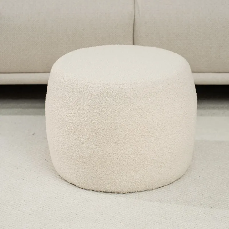 Bailey Modernist Style Stool White Velvet Round Seat Pouf Ottoman For Living Room