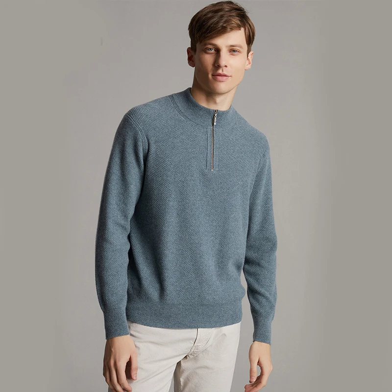 Custom Autumn Cashmere Pullover Knitted Wool Sweater for Men Fashion Half Zip Sweater Long Sleeve Wool Sweater