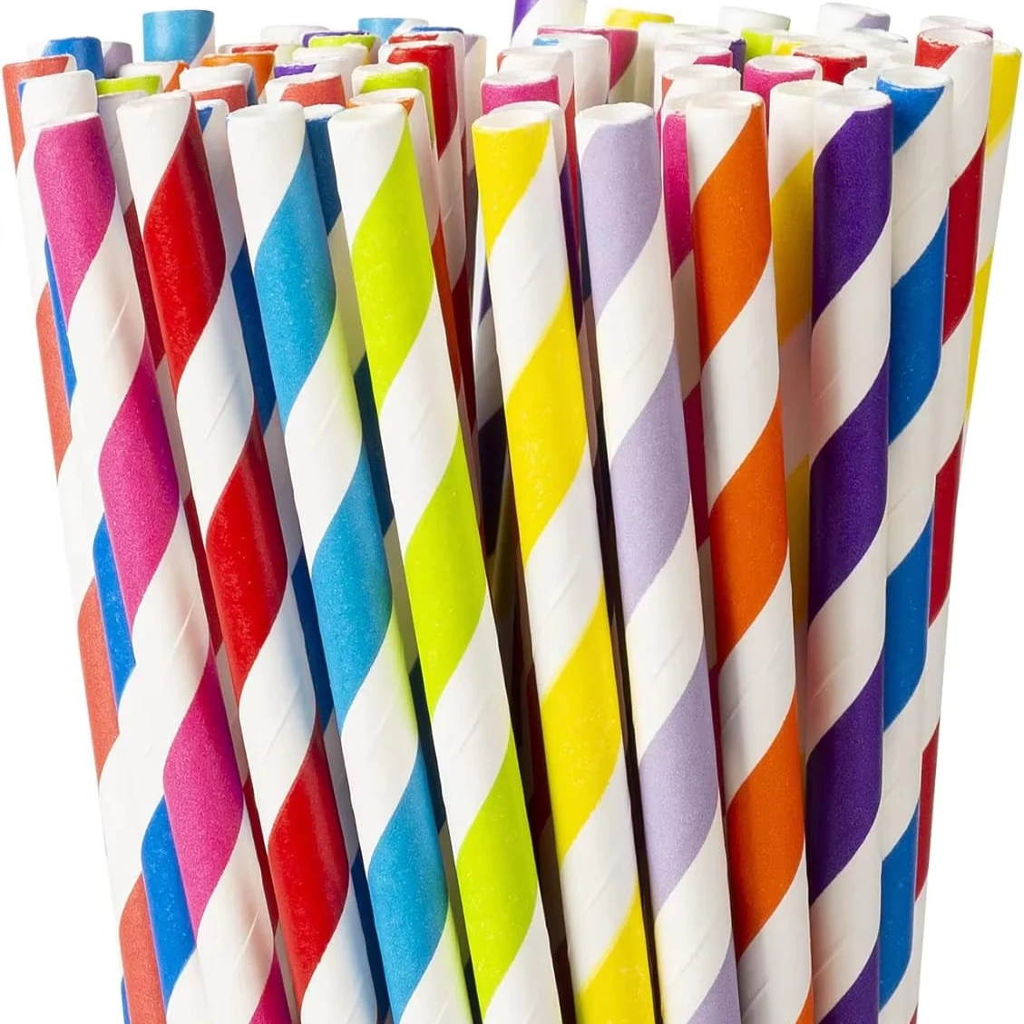 Muti-Colored Paper Straws, Bright Rainbow Colors Striped Drinking Straws for Cocktails Cake Pop Sticks 6x210mm