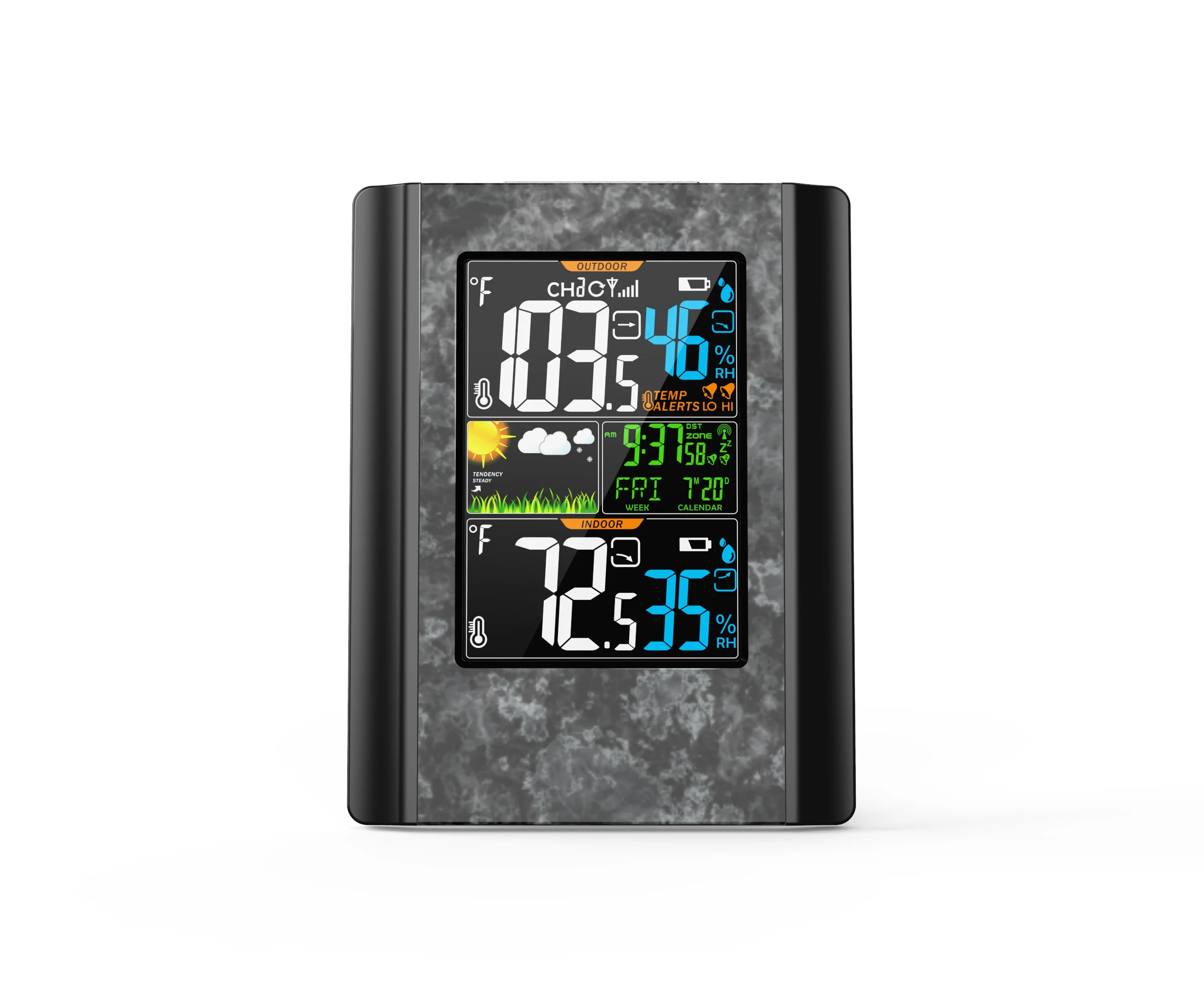 LCD Touch Screen Battery Operated Wireless Weather Station Alarm Wall  Clock With Outdoor Indoor Thermometer Hygrometer