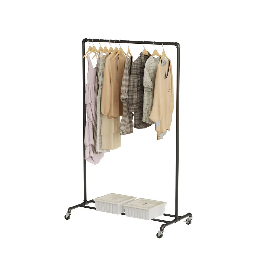 Heavy Duty Clothing Hanging Rack With Storage Shelf Coat Stand Metal Pipe Industrial Garment Rack On Wheels