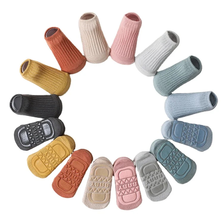 Wholesale Spring Indoor Walking Double Knitted Seamless Solid Color Baby Socks Anti Slip