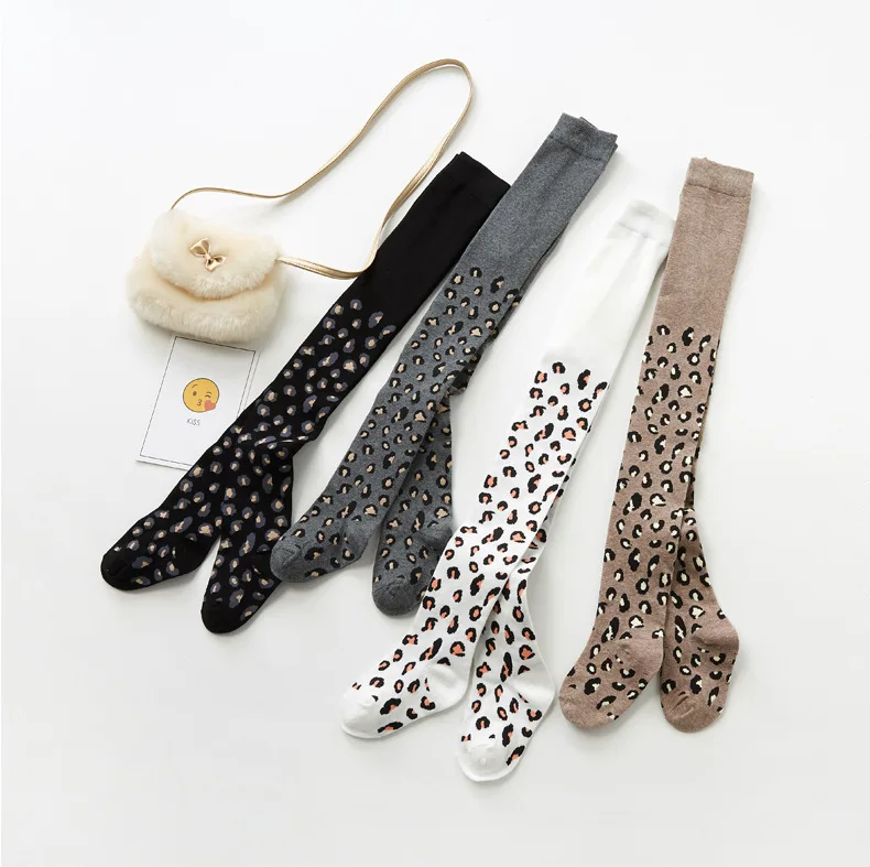 High quality custom cotton children leopard pantyhose girls knitted baby tights