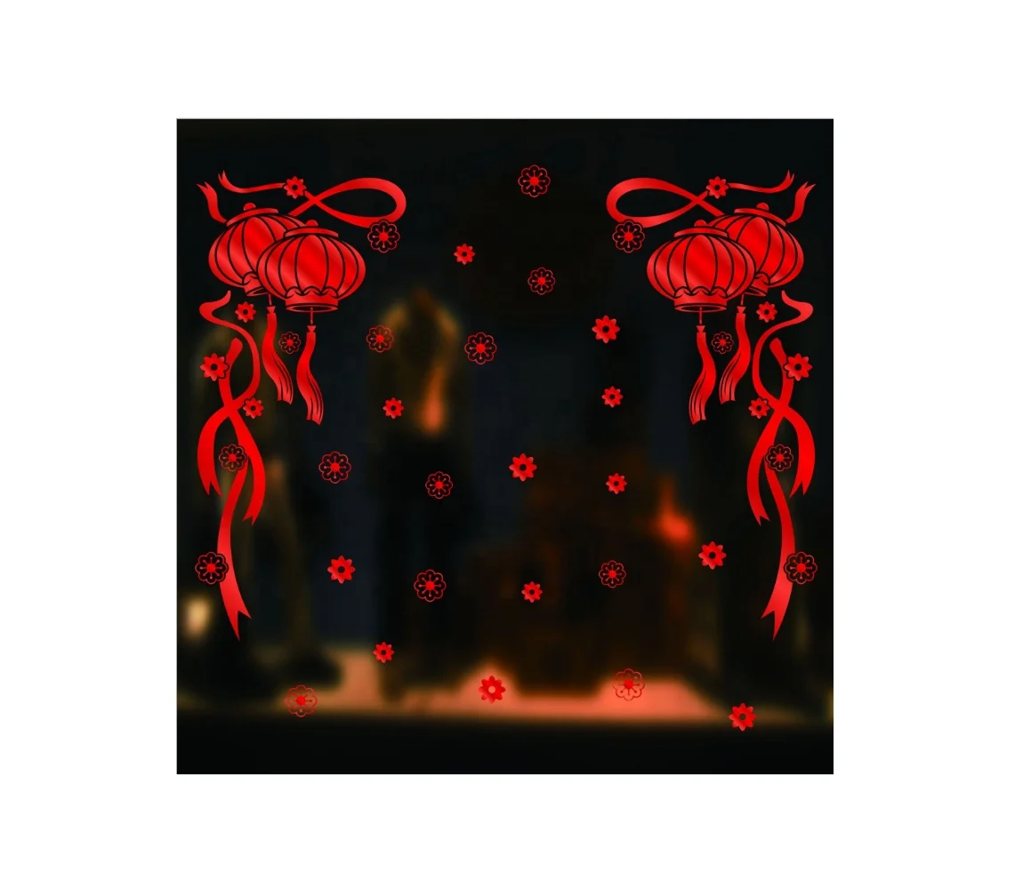 
Wire Drawing Red Sticker Christmas showcase sticker Electrostatic sticker 