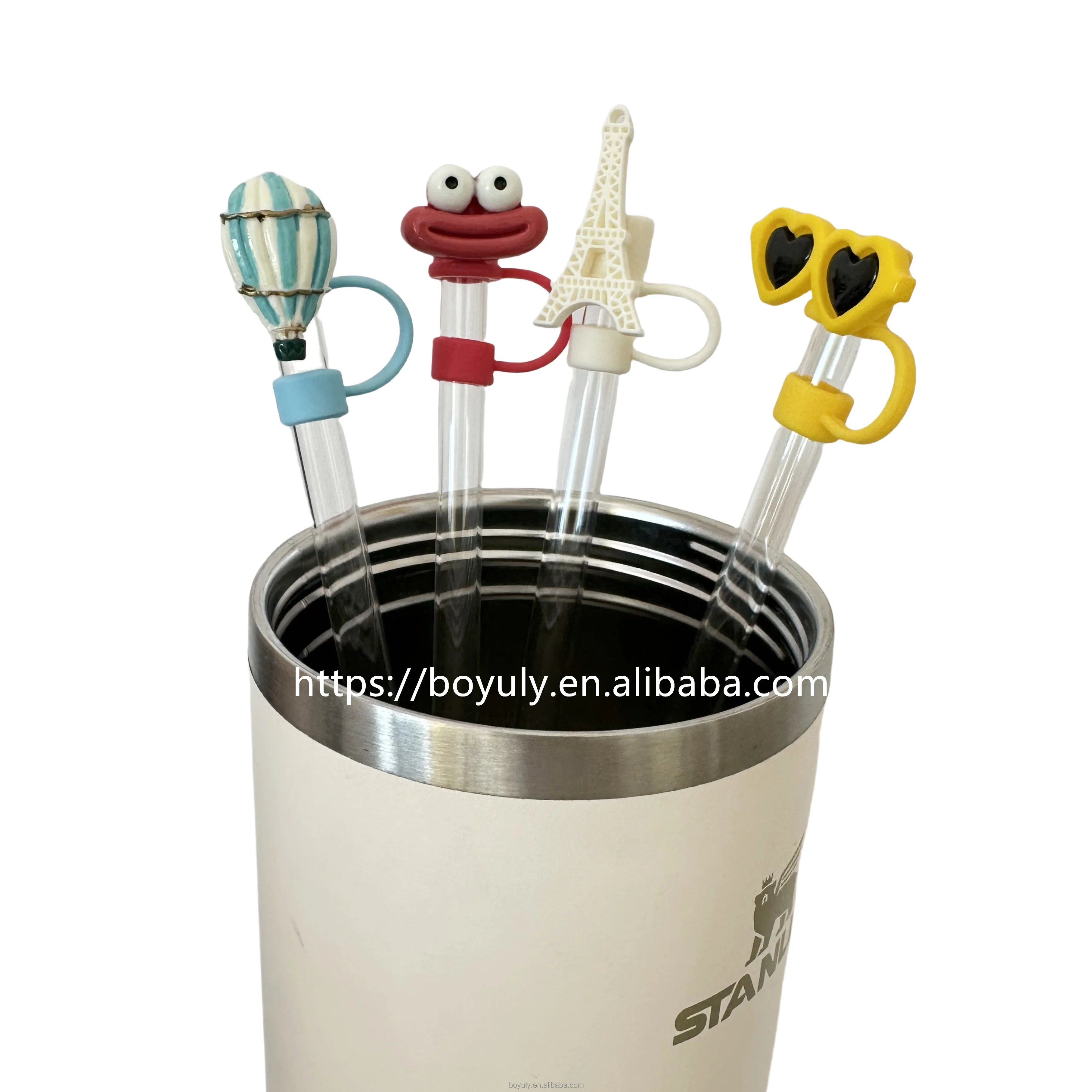 Wholesale cute 10mm dust-proof silicone tumbler hat shape drinking straw topper cover charms