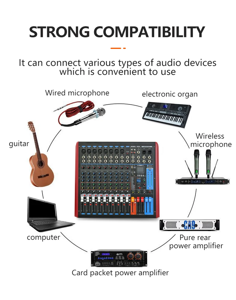New Design Music Equipment Studio Professional Audio Mixer 8channel dj Digital Mixer Console Microphone Expander Reverb Effector