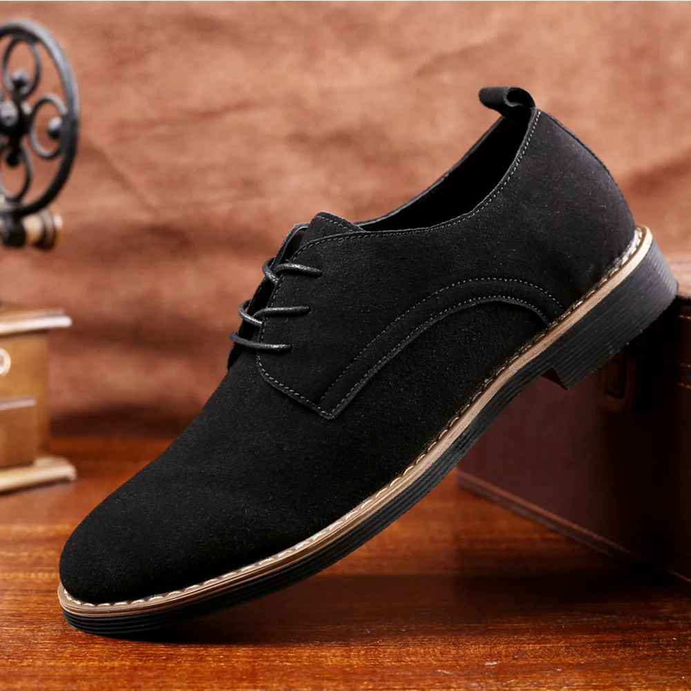 Mens British Style Business Casual Shoes in Plus Size PU Leather With Frosted Anti-Slip Lace-Up Closure Autumn Loafers