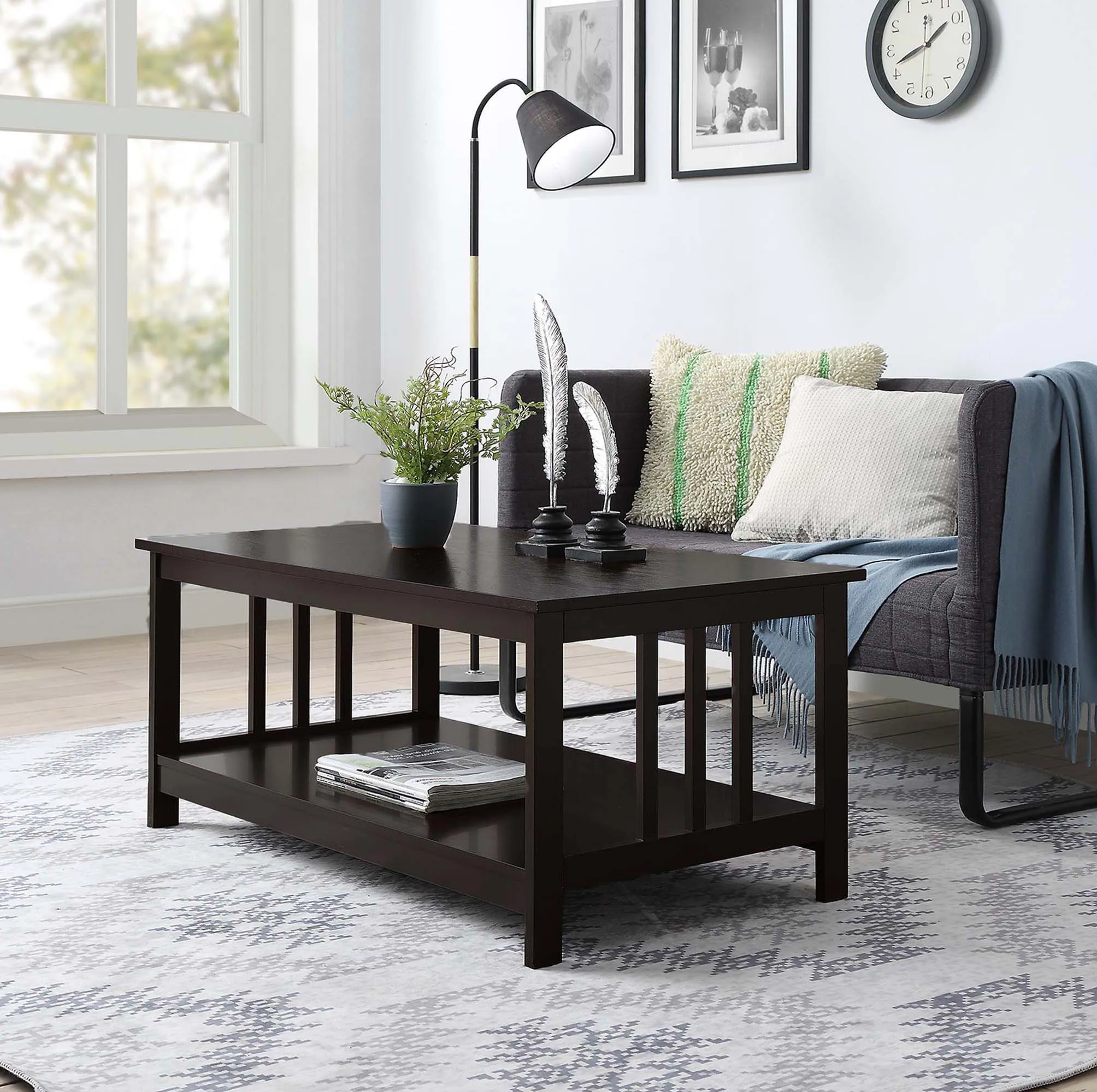Mission Coffee Table with Shelf, Espresso