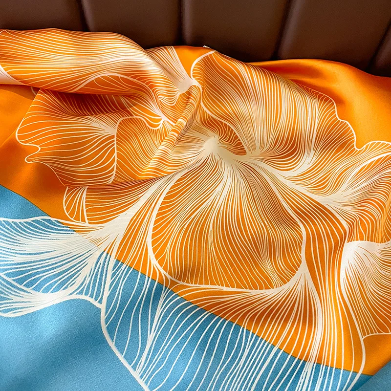 Wholesale elegant flower pattern print silk scarf for lady luxury soft imitation silk scarf women hijabs sunscreen shawls stoles