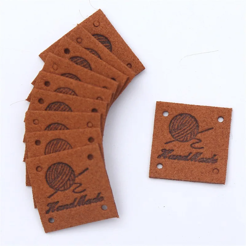 Handmade Square microfiber PU Leather Label Tags Yarn Ball Design DIY Knitting Labels For Clothes Sewing Accessories