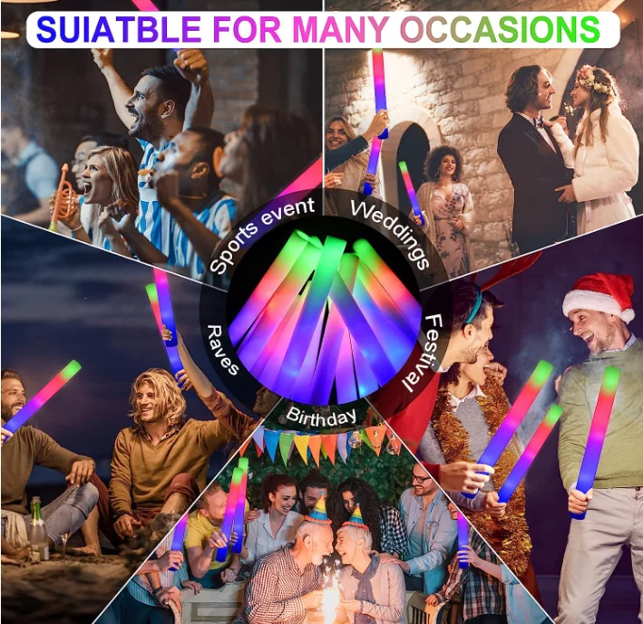 Logo Printing Flashing Effect Light up Foam Sticks 48X4cm LED Foam Glow Sticks Custom Led Foam Sticks for Party