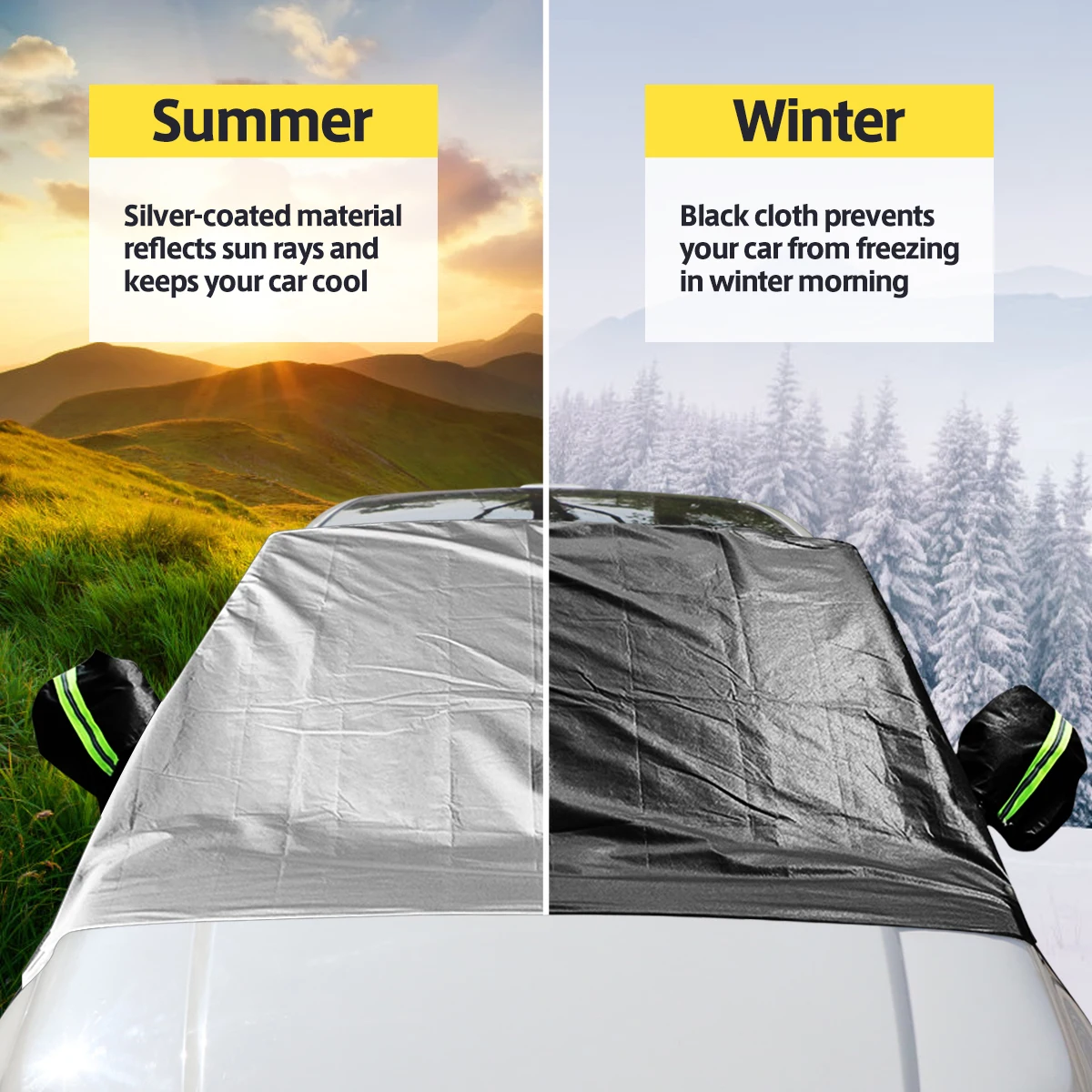 Car Windshield Snow Cover for Trucks Vans and SUV in All Winter,  Sun Cove Leaf Cover