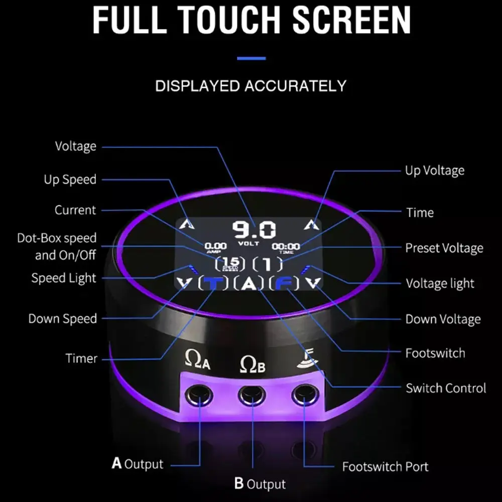New Colorful Rotary Gun Tattoo Pen TFT Touch Screen Aurora 3 Tattoo Power Supply