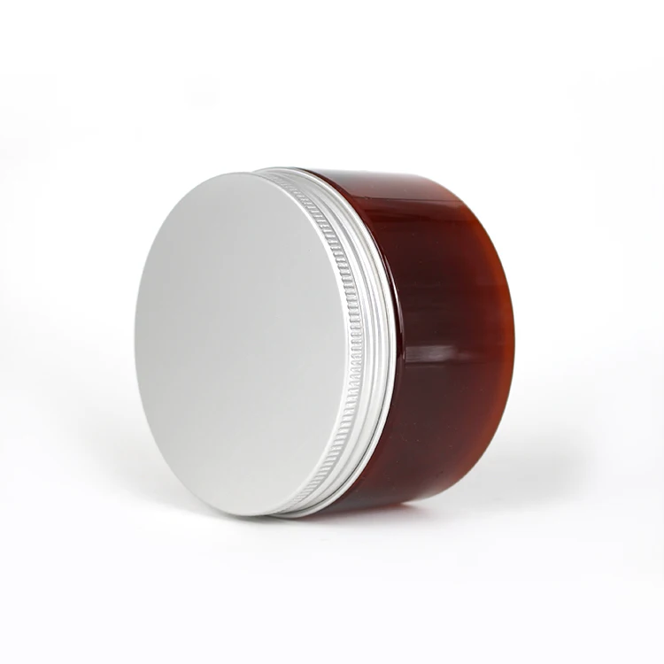 300Ml Amber Round Pet Plastic Food Storage Cookie Jar With Aluminum Lid