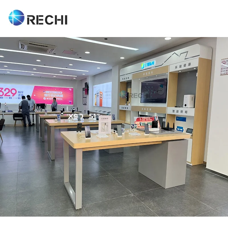 RECHI Mobile Phone Shop Counter Display Table Design To Display Mobile Phone Shop Decoration Cellphone Store Display Fixture