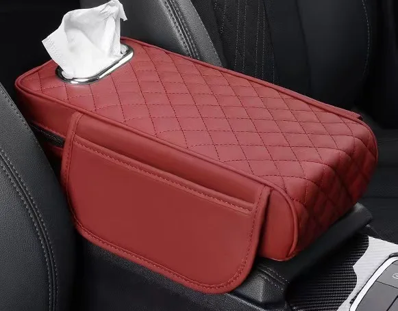 Memory Foam Extender Cushion Protector Tissue Holder Facial Napkin Holder Leather Armrest Box Mat Car Center Console Box Cover