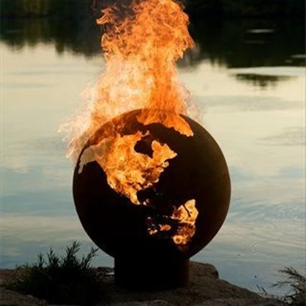 Outdoor Weathering Steel Fire Pit Garden Spherical Metal Fire Pit Garden Products