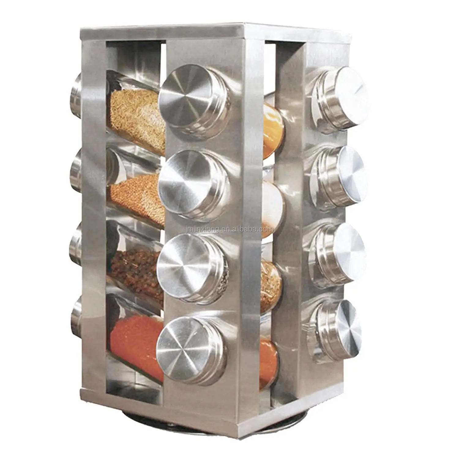 430 Stainless Steel Kitchen Seasoning Rack 12 Jars Spice Carousel Tower Revolving With Glass Bottles With Rotating Base