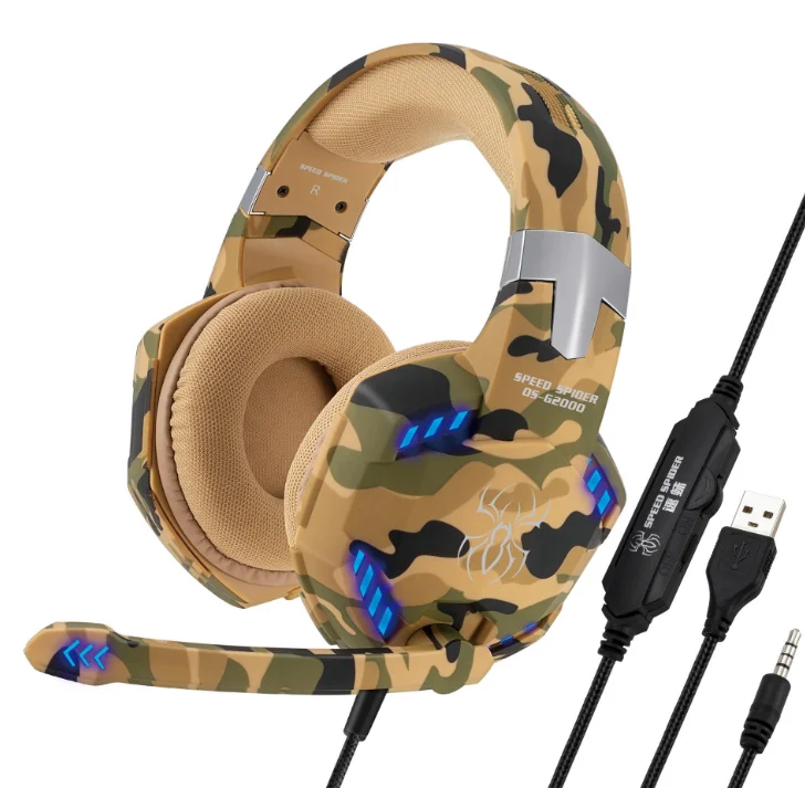 Amazon explosion army color microphone wired PS4 gaming computer headset with wheat luminescence gaming headphone
