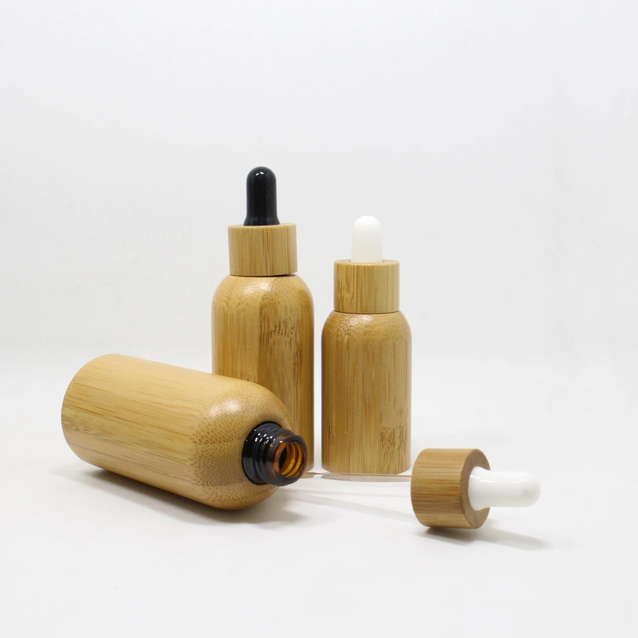 Wholesale Oil Tincture Drops 30ml bamboo glass bottle with graduated pipette for oil goteros de vidrio envases cosmetic