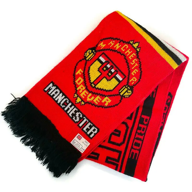 Wholesale Customized Logo Football Acrylic Knitted Fans Scarf Sport Team Decorative Custom Jacquard Scarf Soccer