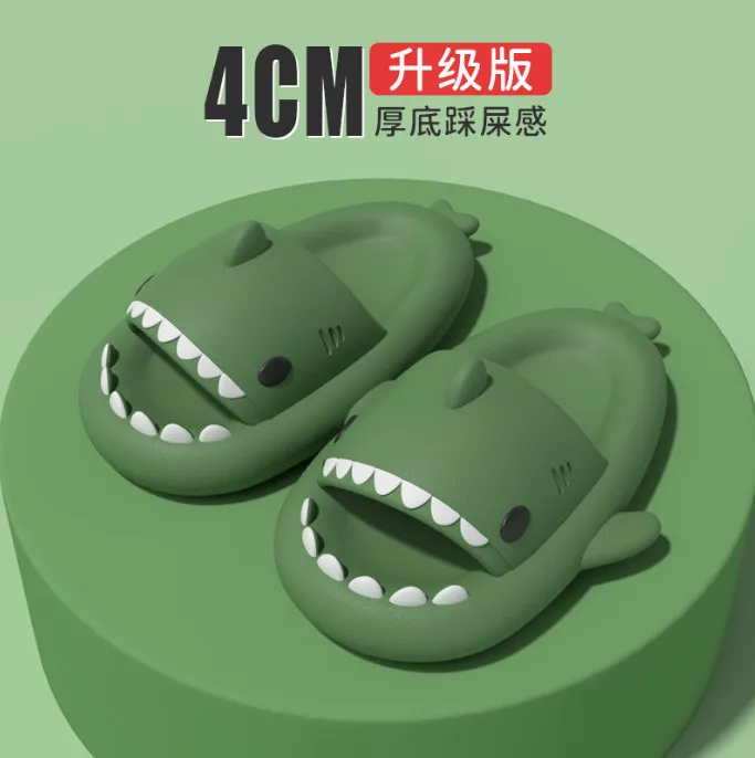 Summer Slip-on Baby Shoes Sandals Soft 4CM thickness sole Anti-slip Adult Cartoon Shark Slippers Toddler kids Boys Girls